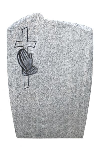 Einzelgrabstein, Viscount White Granit 90cm x 60cm x 14cm, inkl. Kreuz und betender Hand