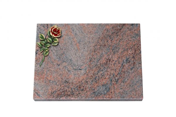 Liegeplatte, Multicolor Granit rechteckig 40cm x 30cm x 3cm, inkl. roter Rose