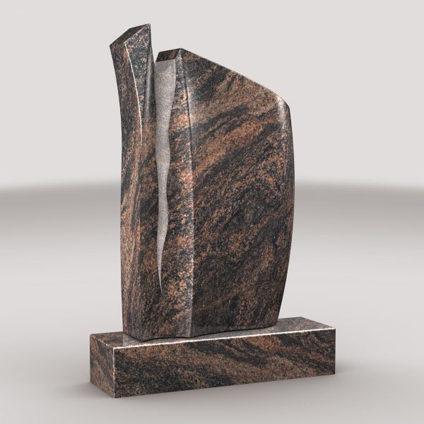 Einzelgrabstein aus Indora Granit mit matt geschliffener Welle, inkl. Sockel