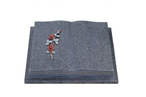Grabbuch, Padang Dark Granit, 40cm x 30cm x 8cm, inkl. farbiger Rose