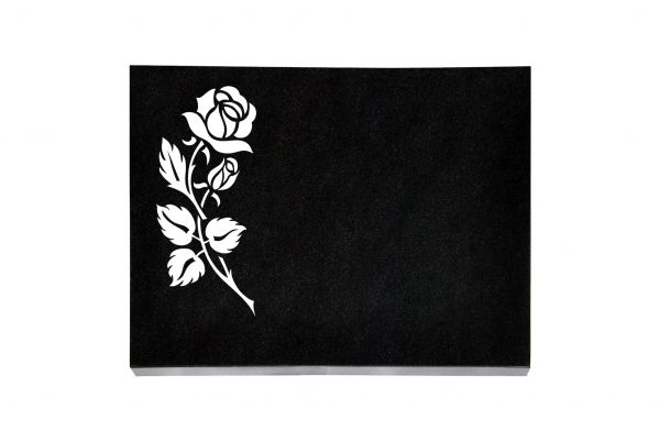 Liegeplatte, Black Granit rechteckig 40cm x 30cm x 3cm, inkl. Rose gestrahlt