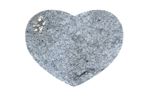 Liegestein Herz, Viscount White Granit, 50cm x 40cm x 10cm, inkl. kleiner Alurose