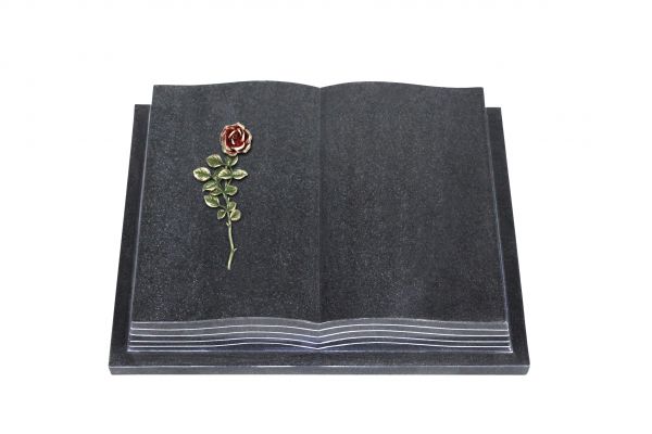 Grabbuch, Indien Black Granit, 50cm x 40cm x 10cm, inkl. roter Rose