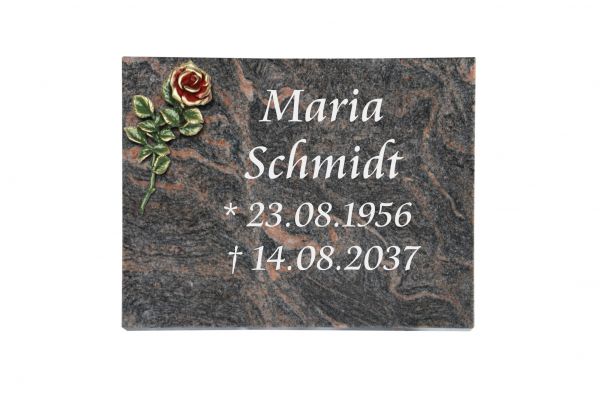 Liegeplatte, Himalaya Granit rechteckig 40cm x 30cm x 3cm, inkl. farbiger Rose