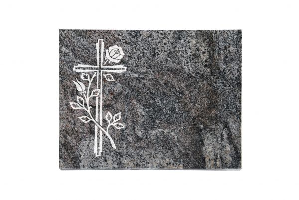 Liegeplatte, Paradiso Granit rechteckig 40cm x 30cm x 3cm, inkl. Rose und Kreuz