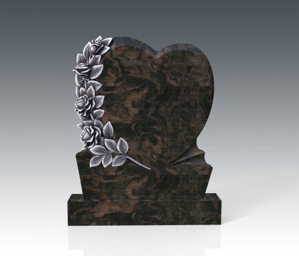 Urnengrabstein in Herzform mit Rosen, Indora Granit 80cm x 50cm x 14cm