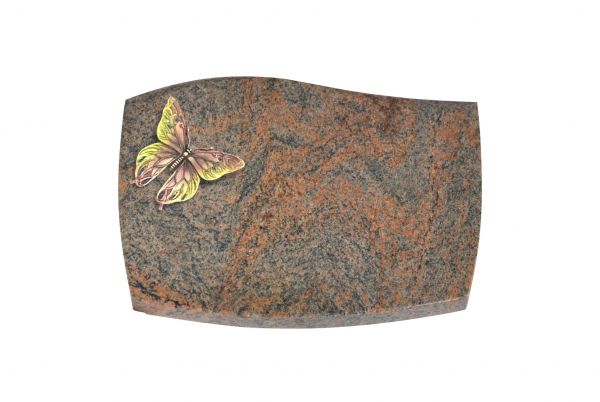 Liegeplatte, Multicolor Granit mit Fasen 30cm x 20cm x 4cm, inkl. Bronzeschmetterling