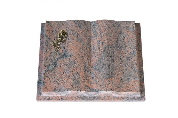 Grabbuch, Multicolor Granit, 45cm x 35cm x 8cm, inkl. kleiner Bronzerose mit Blüte