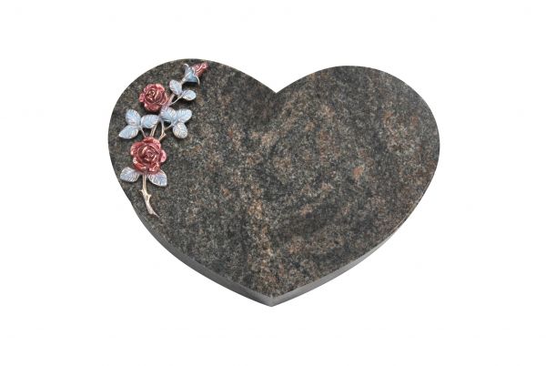 Liegestein Herz, Himalaya Granit, 40cm x 30cm x 8cm, inkl. farbiger Rose