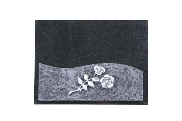 Liegestein, Indien Black und Orion Granit 40cm x 30cm x 3cm, inkl. Alurose mit 2 Blüten