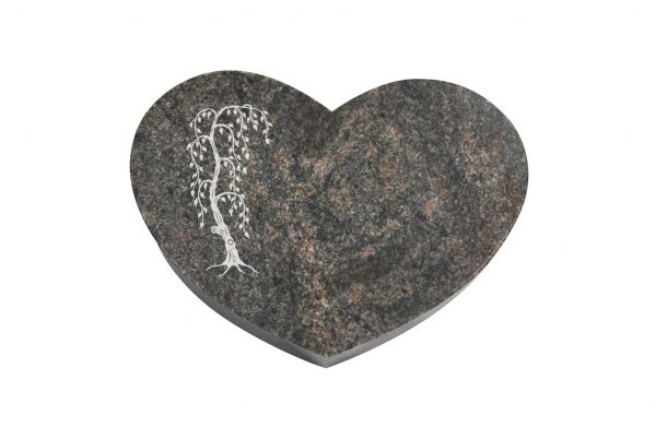 Liegestein Herz, Himalaya Granit, 40cm x 30cm x 8cm, inkl. Trauerweide