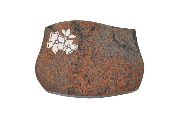 Liegestein Verdi, Multicolor Granit, 50cm x 40cm x 10cm, inkl. Blume mit 2 Blüten