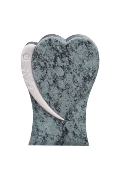Urnengrabstein, Olive Grün Granit / Ocean beige Kalkstein mit Rose 80cm x 50cm x14cm