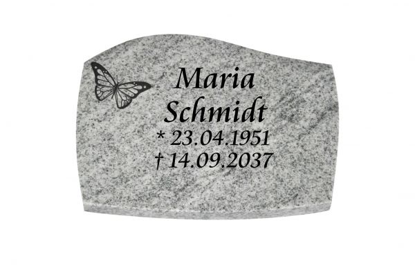 Liegeplatte, Viscount White Granit mit Fasen 40cm x 30cm x 3cm, inkl. Schmetterling