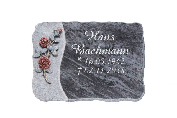 Liegeplatte, Orion Granit 40cm x 30cm x 4cm, inkl. roten Rose