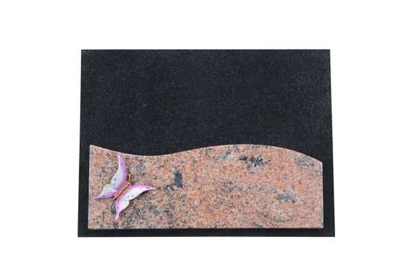 Liegestein, Indien Black und Multicolor Granit 40cm x 30cm x 3cm, Aluschmetterling