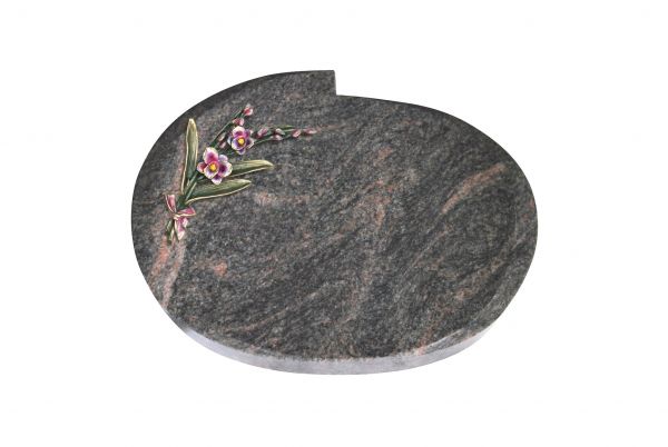 Liegestein Mozart, Himalaya Granit, 50cm x 40cm x 10cm, inkl. Orchidee aus Bronze