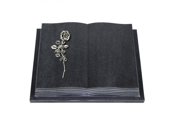 Grabbuch, Indien Black Granit, 45cm x 35cm x 8cm, inkl. Alurose mit Blättern
