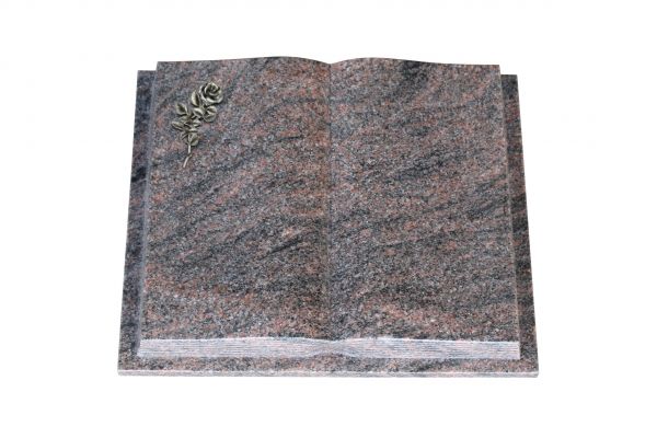 Grabbuch, Himalaya Granit, 60cm x 45cm x 10cm, inkl. kleiner Alurose mit Blüte