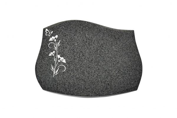 Liegestein Verdi, Padang Dark Granit, 40cm x 30cm x 8cm, inkl. Schmetterling auf Blume