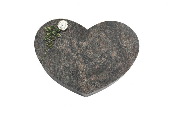 Liegestein Herz, Himalaya Granit, 50cm x 40cm x 10cm, inkl. weisser Rose