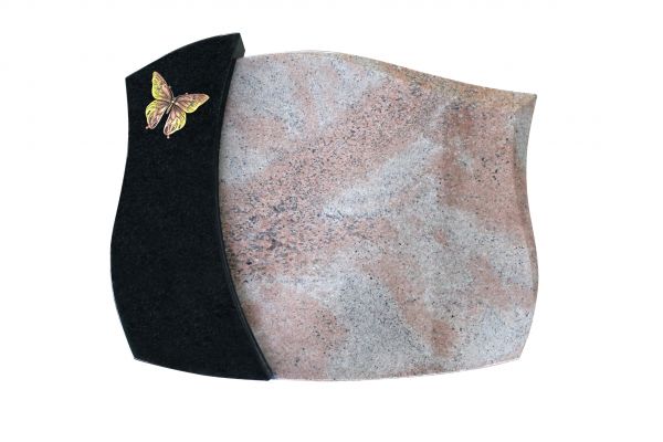 Liegestein, Raw Silk und Indien Black Granit 50cm x 40cm x 10/12cm, inkl. Bronzeschmetterling