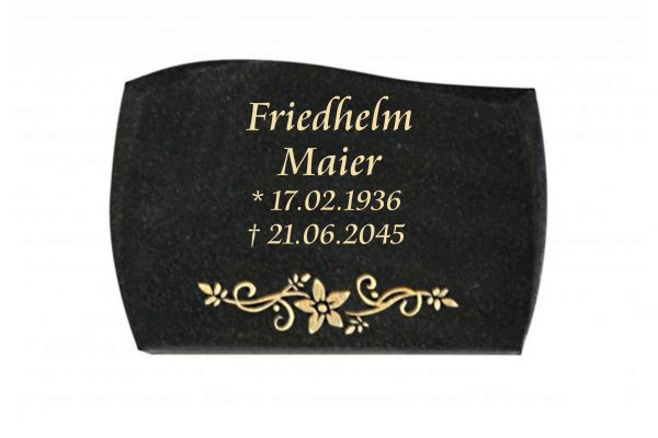 Liegeplatte, Black Granit gebogen mit Fasen 40cm x 30cm x 3cm, inkl. Goldornament