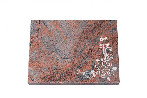 Liegeplatte, Multicolor Granit rechteckig 40cm x 30cm x 3cm, inkl. Eckrose