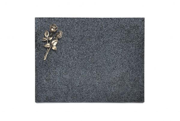 Liegeplatte, Padang Dark Granit rechteckig 40cm x 30cm x 3cm, inkl. kleiner Bronzerose