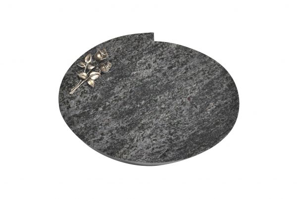 Liegestein Mozart, Orion Granit, 40cm x 30cm x 8cm, inkl. kleiner Bronzerose