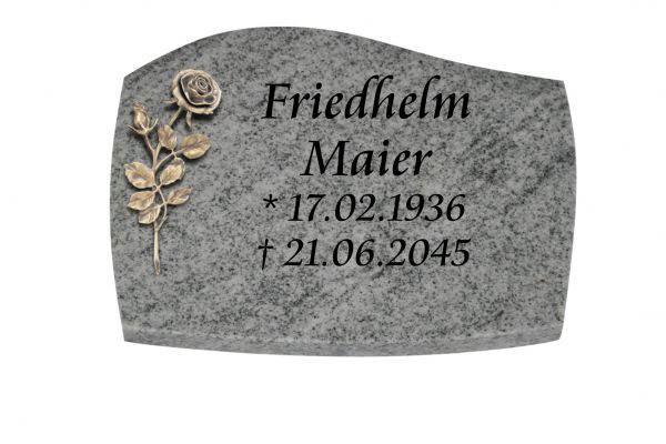 Liegeplatte, Viscount White Granit mit Fasen 40cm x 30cm x 3cm, inkl. Bronzerose