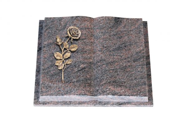 Grabbuch, Himalaya Granit, 40cm x 30cm x 8cm, inkl. großer Bronzerose