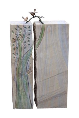 Urnengrabstein, Rainbow Sandstein 80cm x 50cm x 14cm, inkl. Baum und Bronzeornament