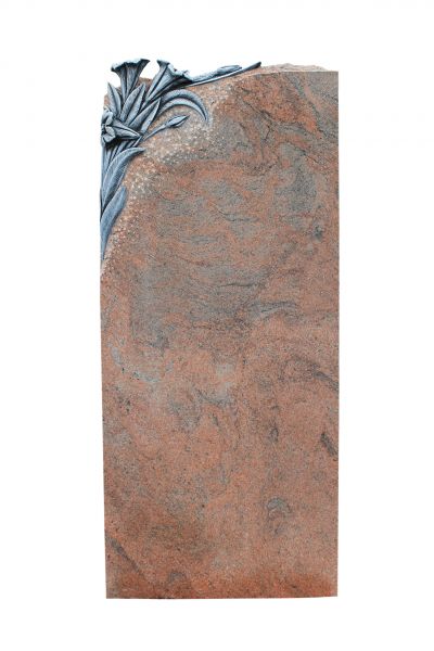 Urnengrabstein, Multicolor Granit 85cm x 38cm x 14cm, inkl. vertieft gehauener Blume