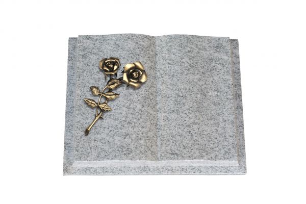 Grabbuch, Viscount White Granit, 40cm x 30cm x 8cm, inkl. Bronzerose mit 2 Blüten