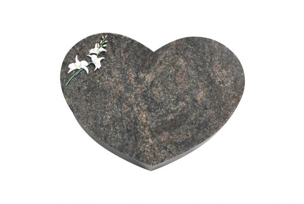 Liegestein Herz, Himalaya Granit, 50cm x 40cm x 10cm, inkl. Lilie