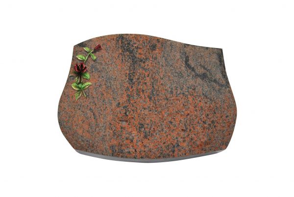 Liegestein Verdi, Multicolor Granit, 40cm x 30cm x 8cm, inkl. kleiner gebogener Bronzerose farbig