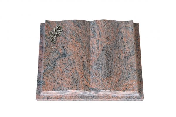 Grabbuch, Multicolor Granit, 50cm x 40cm x 10cm, inkl. Alurose mit Blüte