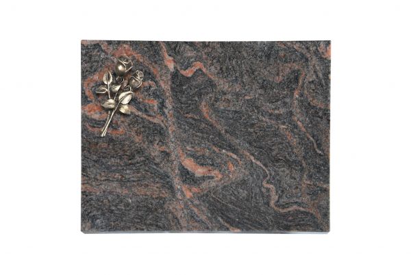 Liegeplatte, Himalaya Granit rechteckig 40cm x 30cm x 3cm, inkl. kleiner Bronzerose