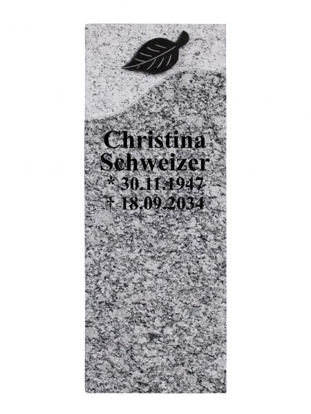 Einzelgrabstein, Wave White Granit 100cm x 35cm x 14cm, inkl. dunklem Blatt