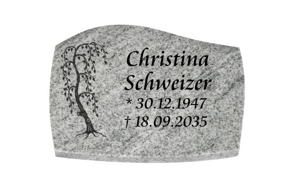 Liegeplatte, Viscount White Granit mit Fasen 40cm x 30cm x 3cm, inkl. Trauerweide