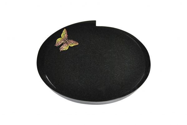 Liegestein Mozart, Black Granit, 40cm x 30cm x 8cm, inkl. Schmetterling aus Bronze