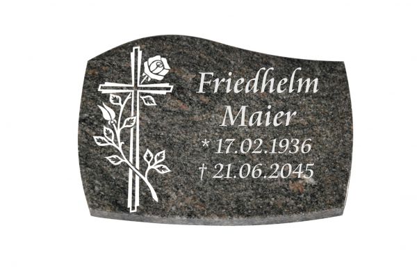 Liegeplatte, Himalaya Granit mit Fasen 40cm x 30cm x 3cm, inkl. Kreuz mit Rose