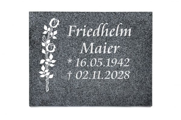 Liegeplatte, Padang Dark Granit rechteckig 40cm x 30cm x 3cm, inkl. Rosenblüten