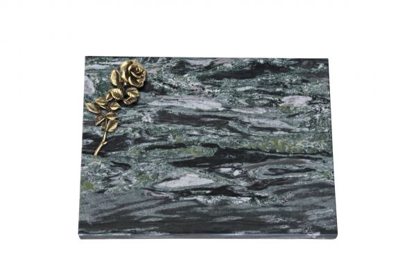 Liegeplatte, Wave Green Granit rechteckig 40cm x 30cm x 3cm, inkl. kleiner Bronzerose
