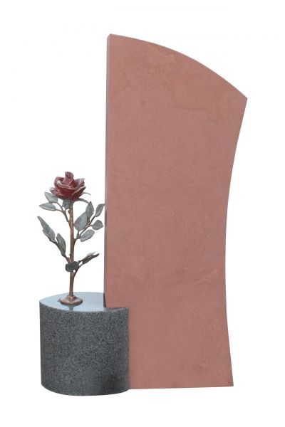 Einzelgrabstein, Padang Dark Granit und Sandstein 105cm x 55cm x 14cm, inkl. Rose