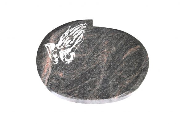 Liegestein Mozart, Himalaya Granit, 40cm x 30cm x 8cm, inkl. betende Hand