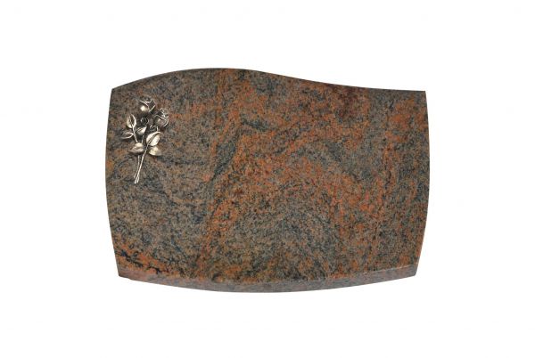 Liegeplatte, Multicolor Granit mit Fasen 40cm x 30cm x 3cm, inkl. kleiner Bronzerose