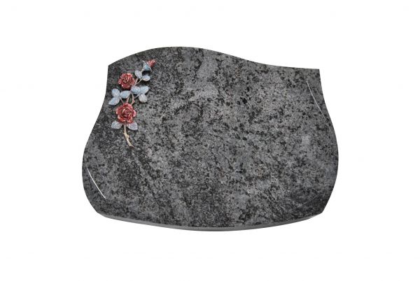 Liegestein Verdi, Orion Granit, 50cm x 40cm x 10cm, inkl. farbiger Rose