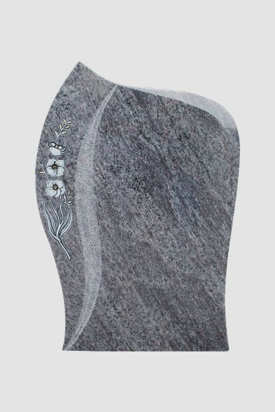Urnengrabstein, Orion Granit mit Blume , 80cm x 50cm x 14cm